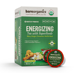 BareOrganics ENERGIZING TEA (Organic) with Superfoods and Probiotics (Keurig® K-Cup® Compatible) 12ct Single Serve Cups
