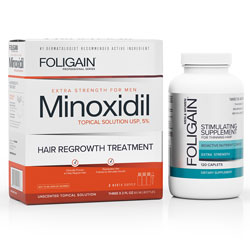 FOLIGAIN MINOXIDIL 5% HAIR REGROWTH TREATMENT For Men (6 fl oz) 180ml 3 Month Supply + FOLIGAIN STIMULATING HAIR REGROWTH SUPPLEMENT 120 Caplets VALUE PACK