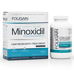 FOLIGAIN MINOXIDIL 5% HAIR REGROWTH TREATMENT For Men Gentle Formula (Low Alcohol) (6 fl oz) 180ml 3 Month Supply + FOLIGAIN STIMULATING HAIR REGROWTH SUPPLEMENT 120 Caplets VALUE PACK